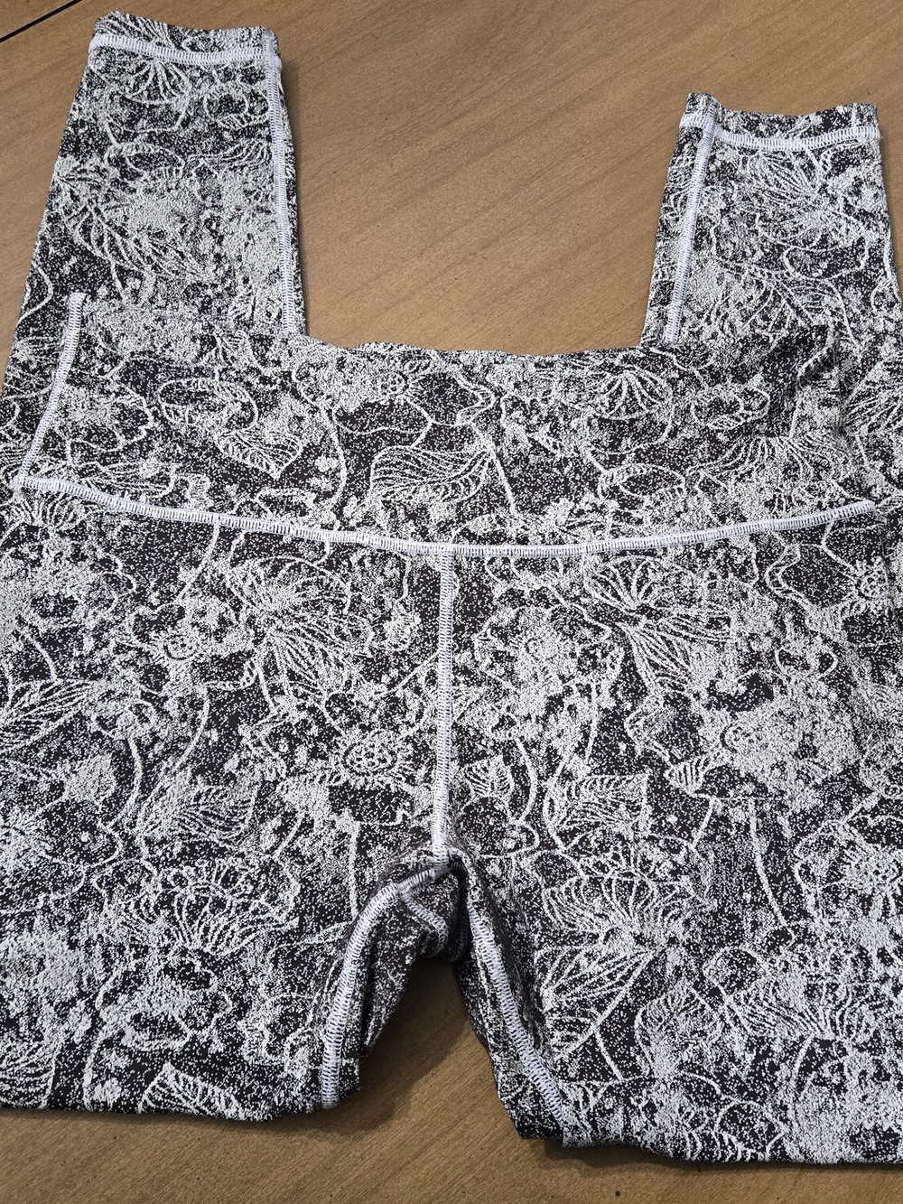 Athleta Black and White Floral-Patterned Leggings